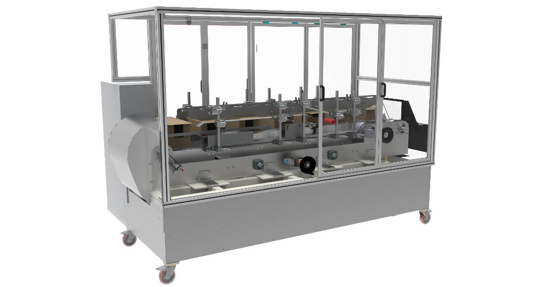 Macchina astucciatrice semiautomatica chiusura scatole assorbenti